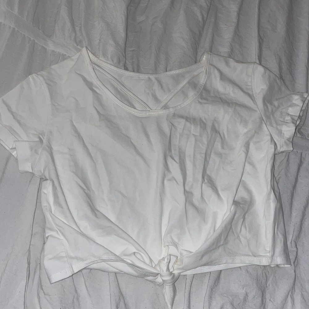 Plain White Top with Tie at Bottom
